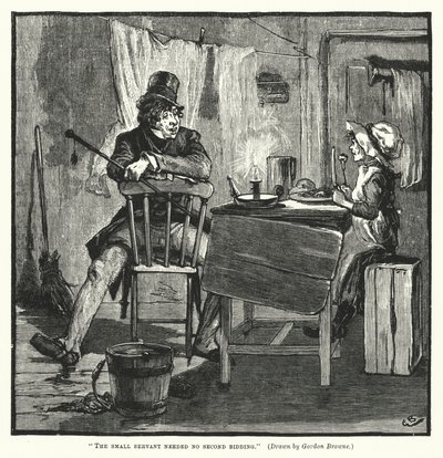 El pequeño sirviente no necesitó una segunda invitación (grabado) de Gordon Frederick (after) Browne