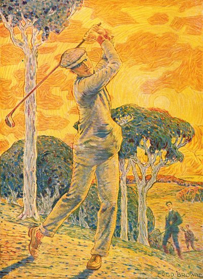 Golf, ilustración de portada para Vie au Grand Air, 15 de septiembre de 1919 de Gordon Frederick Browne