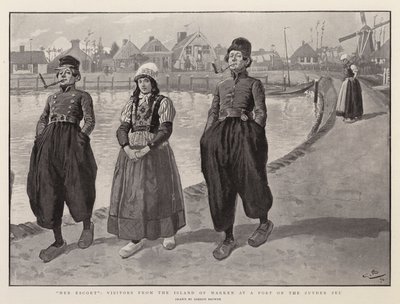 Su escolta, visitantes de la isla de Marken en un puerto del Zuyder Zee de Gordon Frederick Browne