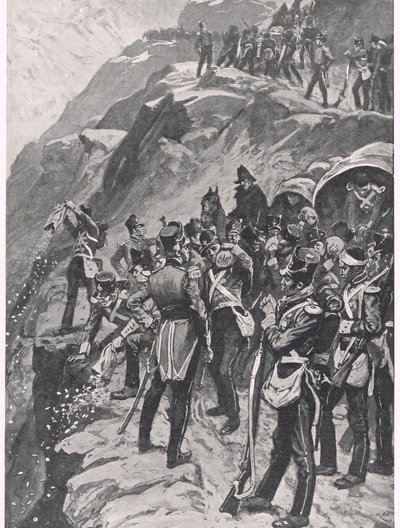 La retirada a La Coruña: arrojando la plata por la ladera de la montaña, ilustración de 