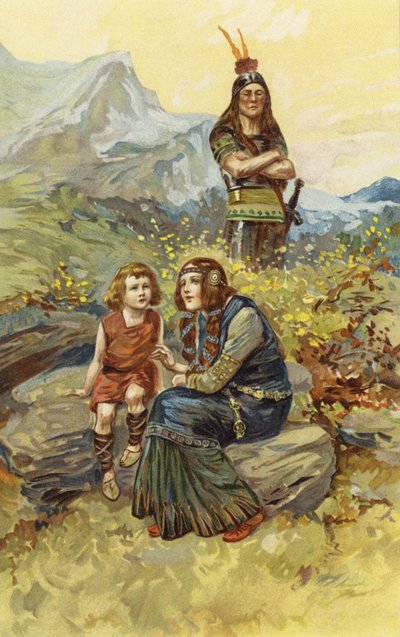 La mujer esclava y Olaf, su hijo, sentados en el sol de la mañana de Gordon Frederick Browne