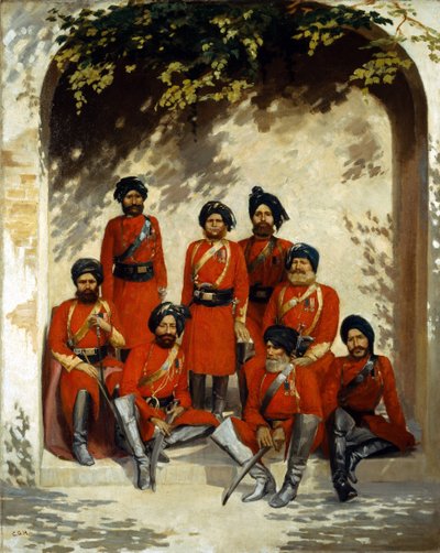 Oficiales y Suboficiales del Ejército Indio, 2º Regimiento de Caballería, Fuerza Fronteriza de Punjab, c.1863 de Gordon Hayward
