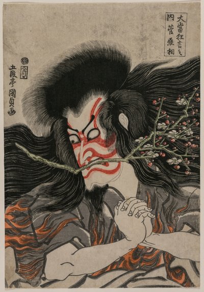 Ichikawa Danjuro VII como Kan Shojo en la escena del Monte Tenpai de la serie Famosas obras de Kabuki de Gototei Kunisada