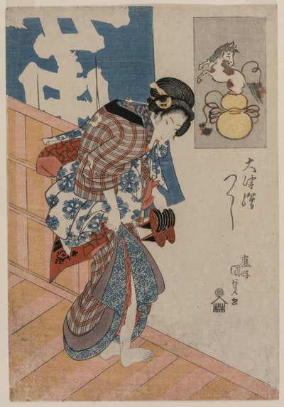 Mujer Saliendo de una Casa de Baños de la Serie Imágenes de Otsu de Gototei Kunisada