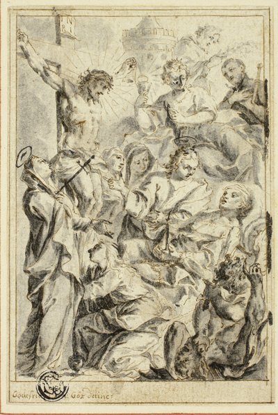 Moribundo consolado por Cristo en la Cruz, Virgen y Santos de Gottfried Bernhard Goetz