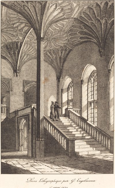 Hombre y mujer bajando la escalera de Gottfried Engelmann