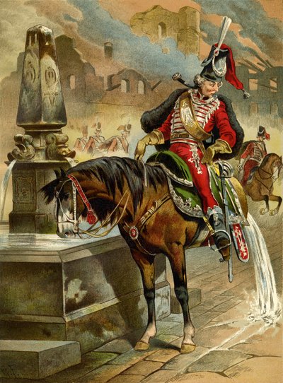 Ilustración del libro Las sorprendentes aventuras del Barón Münchhausen de Rudolph Erich Raspe, 1896 de Gottfried Franz