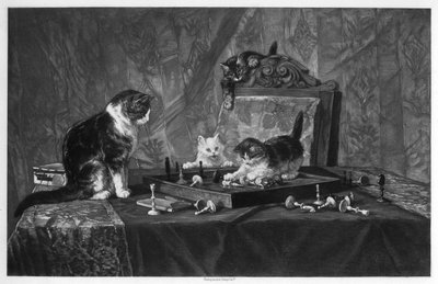 Gatos jugando con un tablero de ajedrez de Goupil and Co