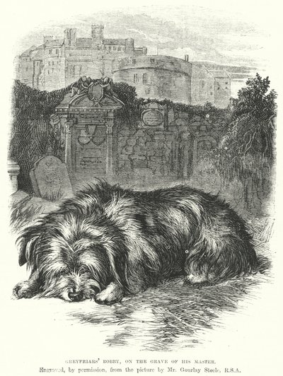 Bobby de Greyfriars, en la tumba de su amo (grabado) de Gourlay Steel