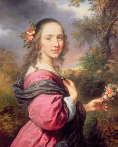 Retrato de una dama con vestido púrpura de Govaert Flinck