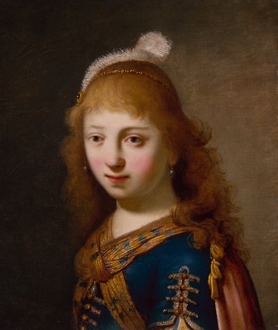 Niña con un Vestido Azul y Capa Roja de Govaert Flinck