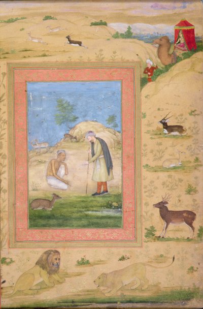 Majnun arrodillado ante el mensajero de Laila, del Álbum Shah Jahan de Govardhan attr. to Govardhan attr. to