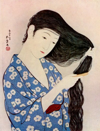 Una mujer japonesa peinándose el cabello, 1920 1930 de Goyo Hashiguchi