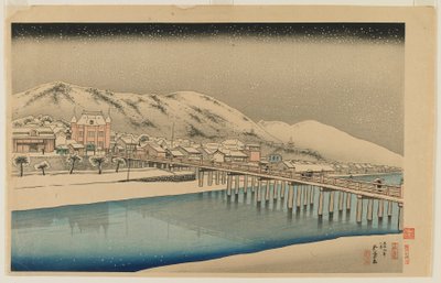 Gran Puente en Sanjo en Kioto (Kyoto Sanjo Ohashi), era Taisho, enero 1920 de Goyo Hashiguchi