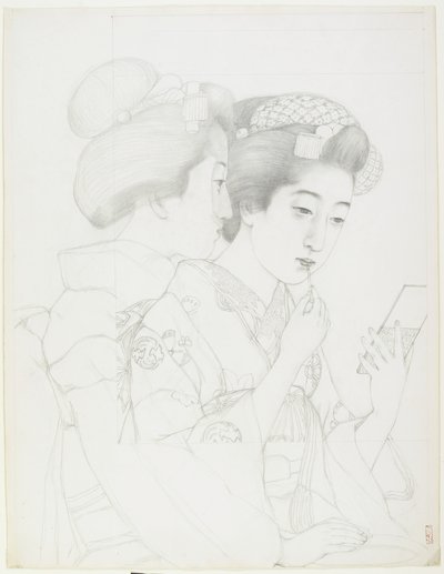 Estudio para Mujer Sosteniendo un Pincel de Labios, 1919 de Goyo Hashiguchi