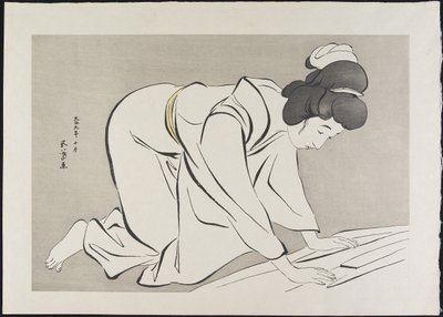 Mujer doblando un kimono, octubre de 1920 de Goyo Hashiguchi