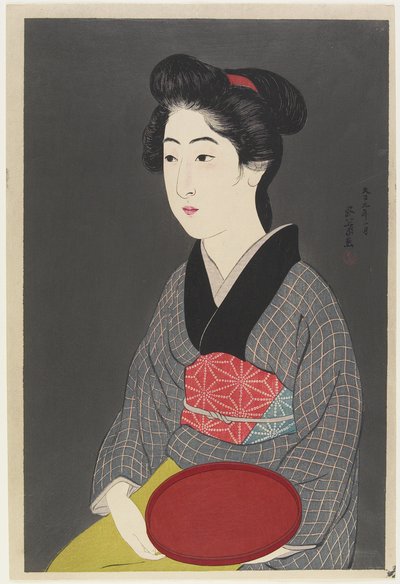 Mujer sosteniendo una bandeja, 1920 de Goyo Hashiguchi