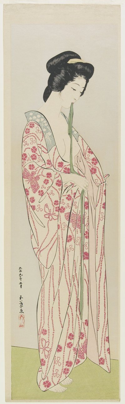 Mujer en ropa interior de kimono, mayo de 1920 de Goyo Hashiguchi