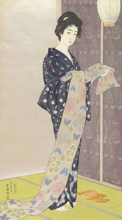 Joven mujer en un kimono de verano de Goyo Hashiguchi
