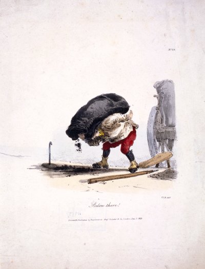 Vista de un carbonero quitando un saco pesado de carbón de su carro, 1828 de Graf Engelmann Coindet and Company