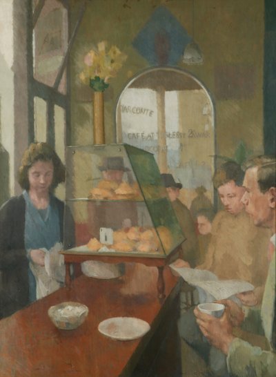 The Cafe (Café Conte, Londres) 1937-38 (óleo sobre lienzo) de Graham Bell