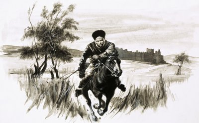 Fray Juan sobre un fogoso caballo mongol de Graham Coton