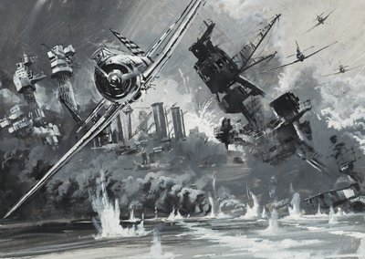 Pearl Harbour, 7 de diciembre de 1941 (gouache sobre papel) de Graham Coton