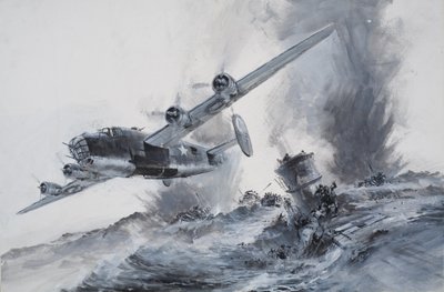 El hundimiento del Laconia en 1942 (gouache sobre papel) de Graham Coton