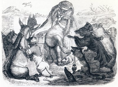 Los animales enfermos de la peste - Fábulas de La Fontaine de Grandville