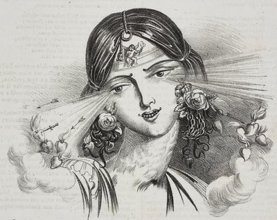 Belleza femenina, caricatura de Jean-Jacques Grandville, litografía de Gaetano Riccio de Poliorama Pittoresco, n 20, 24 de diciembre de Grandville