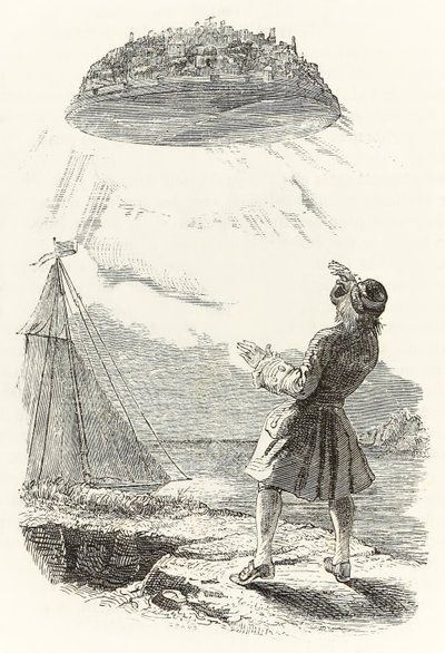 Gulliver ve la isla voladora de Laputa por primera vez, de 