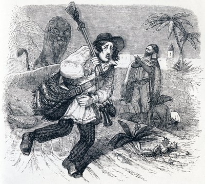 El león y el cazador - Fábulas de La Fontaine de Grandville
