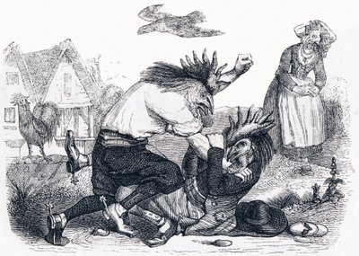 Los dos gallos - Fábulas de La Fontaine de Grandville