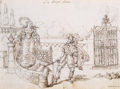 Barba Azul, ilustración para el cuento de hadas de Charles Perrault, grabado por Grandville de Grandville