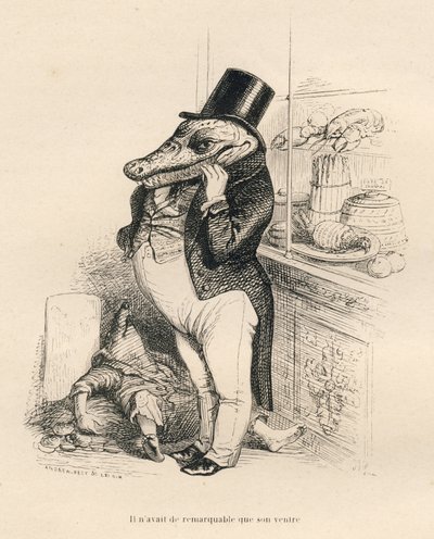 Crododile habille en dandy avec un gros ventre de Grandville