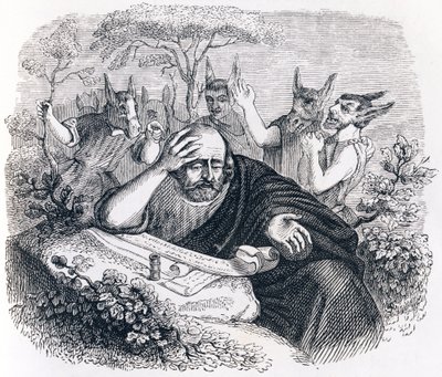 Demócrito (460-370 a.C.) y los abderitanos. (Carta de Hipócrates) - Fábulas de La Fontaine de Grandville
