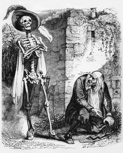 La fábula de La Fontaine (de Jean de La Fontaine) : La muerte y el leñador, grabado de J.J. Grandville, c. 1838-40 de Grandville (1803 47)