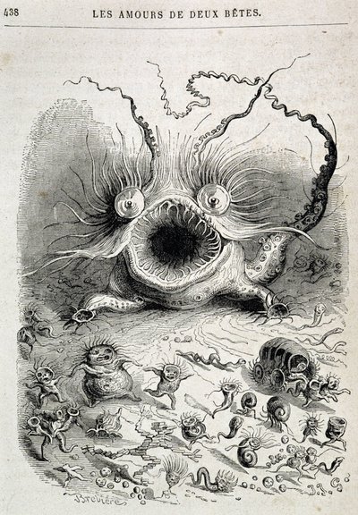 Los amores de dos bestias (monstruo espeluznante) - en “Animales pintados por ellos mismos: vida privada y pública de los animales” por Grandville, capítulo por Honoré de Balzac, ed. Hetzel de Grandville