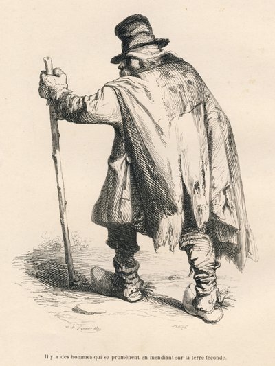 Mendigo. Vignettes ilustradas por JJ Granville. Grabado firmado Caque en la parte "Historia de una liebre" escrito por PJ Stahl en "Escenas de la vida privada y pública de los animales". París, J. Hetzel y Paulin de Grandville