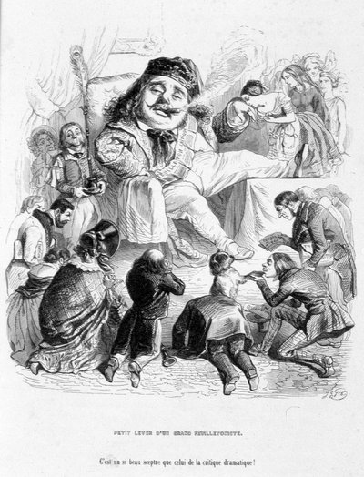 Burlándose del poder de un crítico dramático. Caricatura en "Jérôme Paturot en busca de una posición social" por Louis Reybaud de Grandville