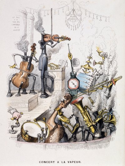 Músicos transformados en máquinas y dando un "Concierto a vapor" - en "Un otro mundo" de Grandville, finales del siglo XIX de Grandville