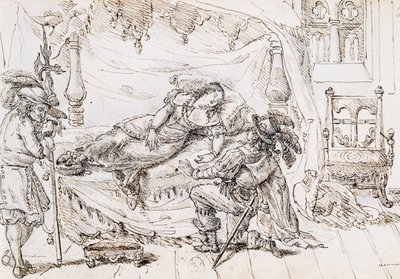 La Bella Durmiente, ilustración para cuento de hadas de Charles Perrault, grabado por Grandville de Grandville