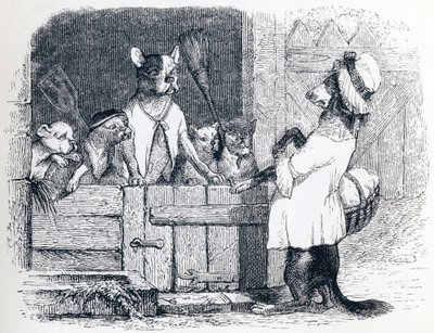 El piojo y sus dos compañeros - Fábulas de La Fontaine de Grandville