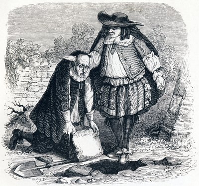 El avaro que ha perdido su tesoro - Fábulas de La Fontaine de Grandville