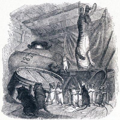 El gato y la vieja rata - Fábulas de La Fontaine de Grandville