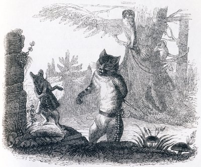 El gato y la rata - Fábulas de La Fontaine de Grandville