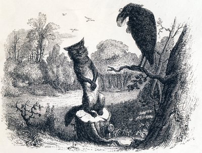 El cuervo y el zorro - Fábulas de La Fontaine de Grandville