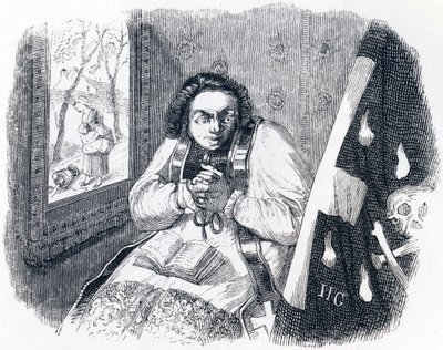El cura y la muerte - Fábulas de La Fontaine de Grandville