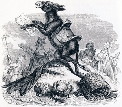 El burro y sus amos - Fábulas de La Fontaine de Grandville