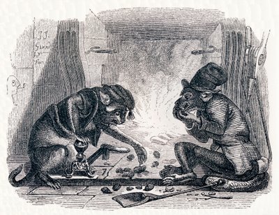 El burro y el gato - Fábulas de La Fontaine de Grandville